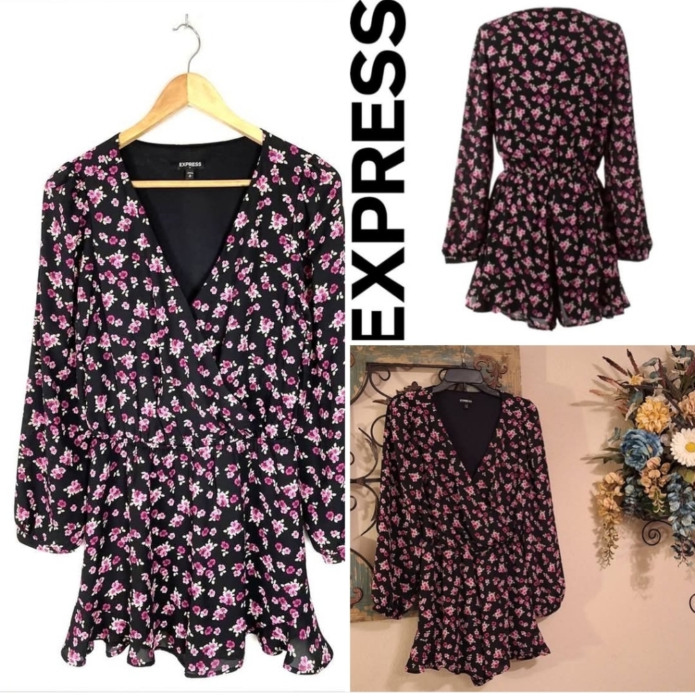 Express Black and Pink Floral Romper. Excellent Condition NWOT Size XS